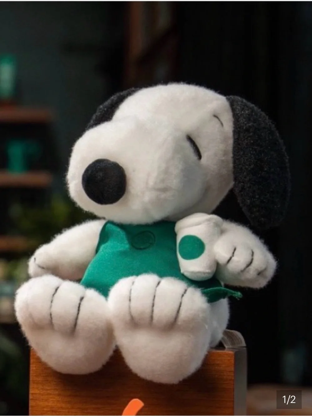 Starbucks Peanuts White Snoopy Plush with Green Accent